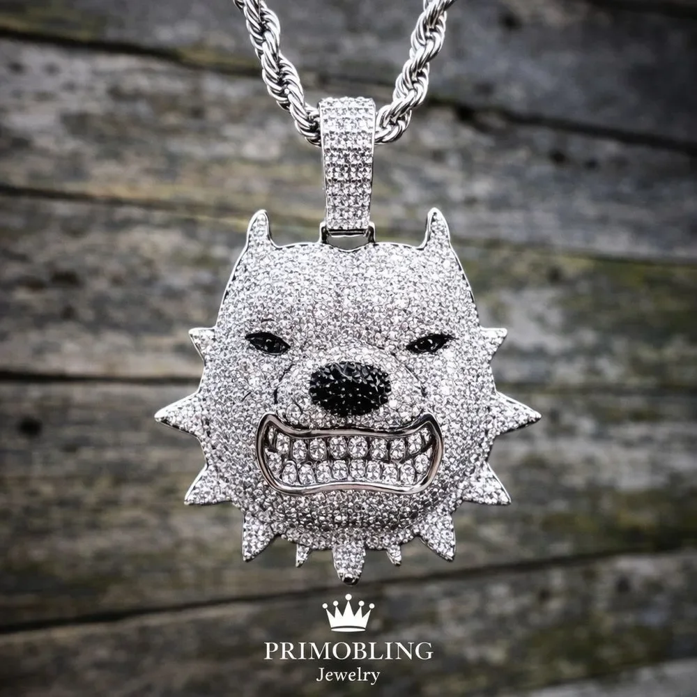 Iced Out Simulated Diamond Pitbull Necklace